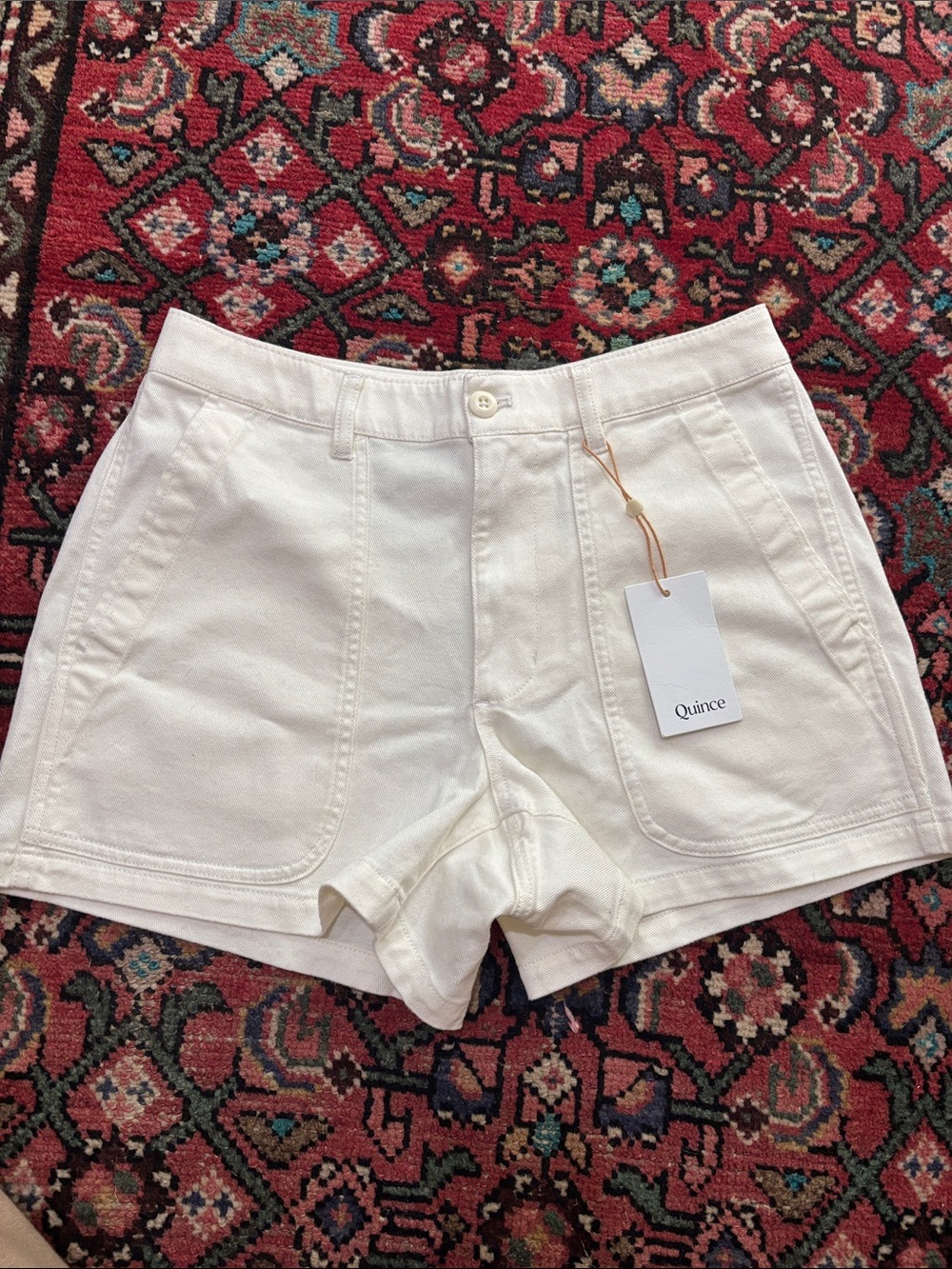 Quince Women's Cream High-Rise Utility Shorts